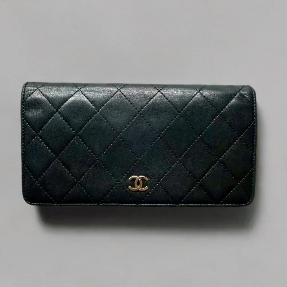 Chanel Quilted Lambskin Black Long Wallet
